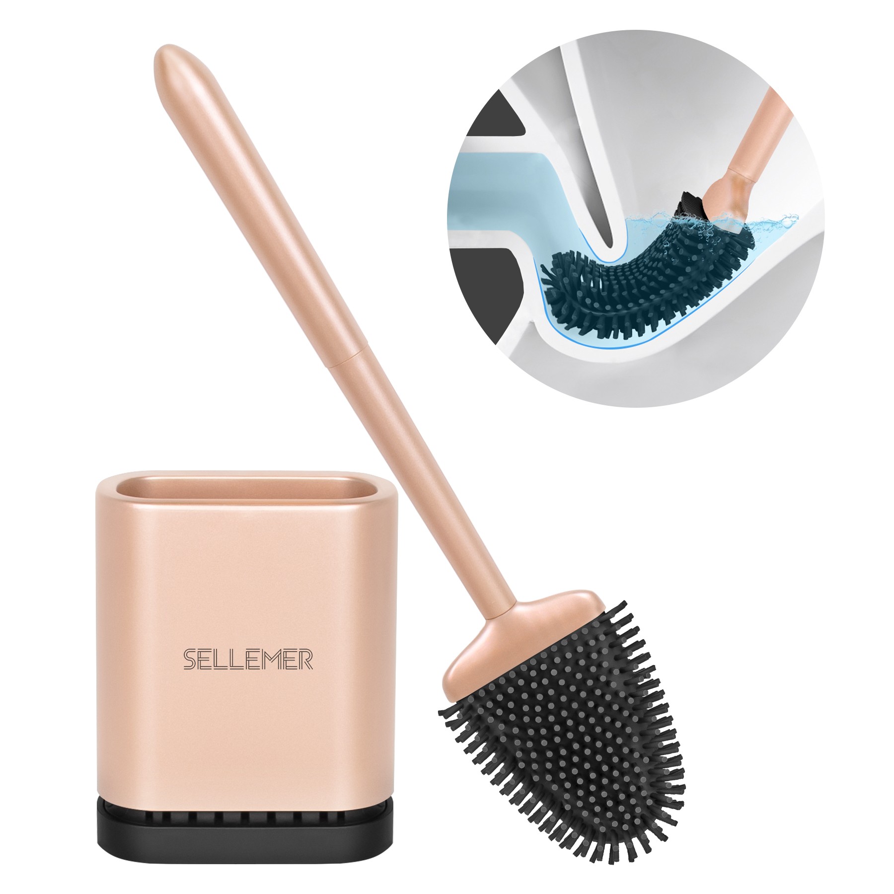 Sellemer Toilet Brush and Holder Set for Bathroom, Flexible Toilet Bowl  Brush Head with Silicone Bristles, Compact Size for Storage and  Organization